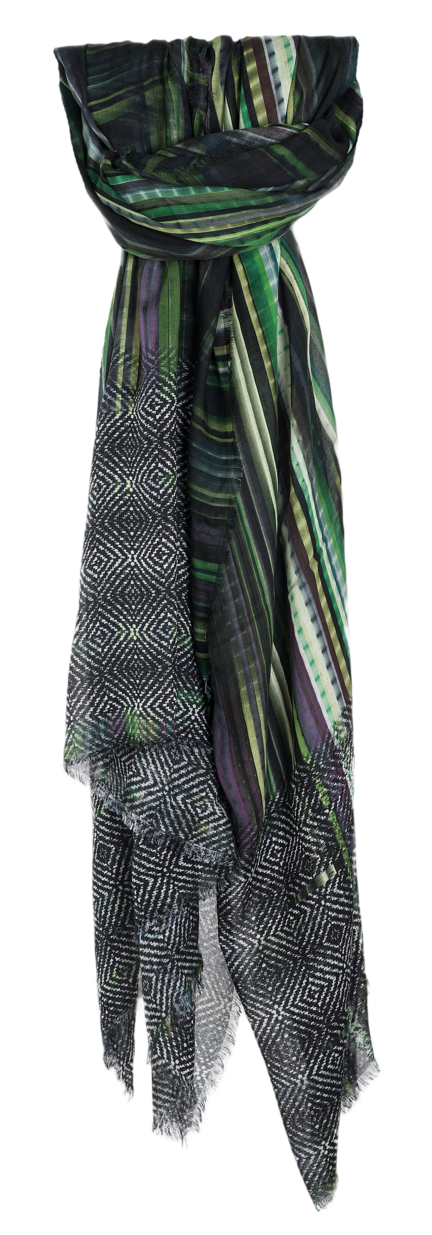 SansPlomb Scialle unisex in morbida seta e modal con frange, sciarpa con disegno astratto - 100% Made in Italy