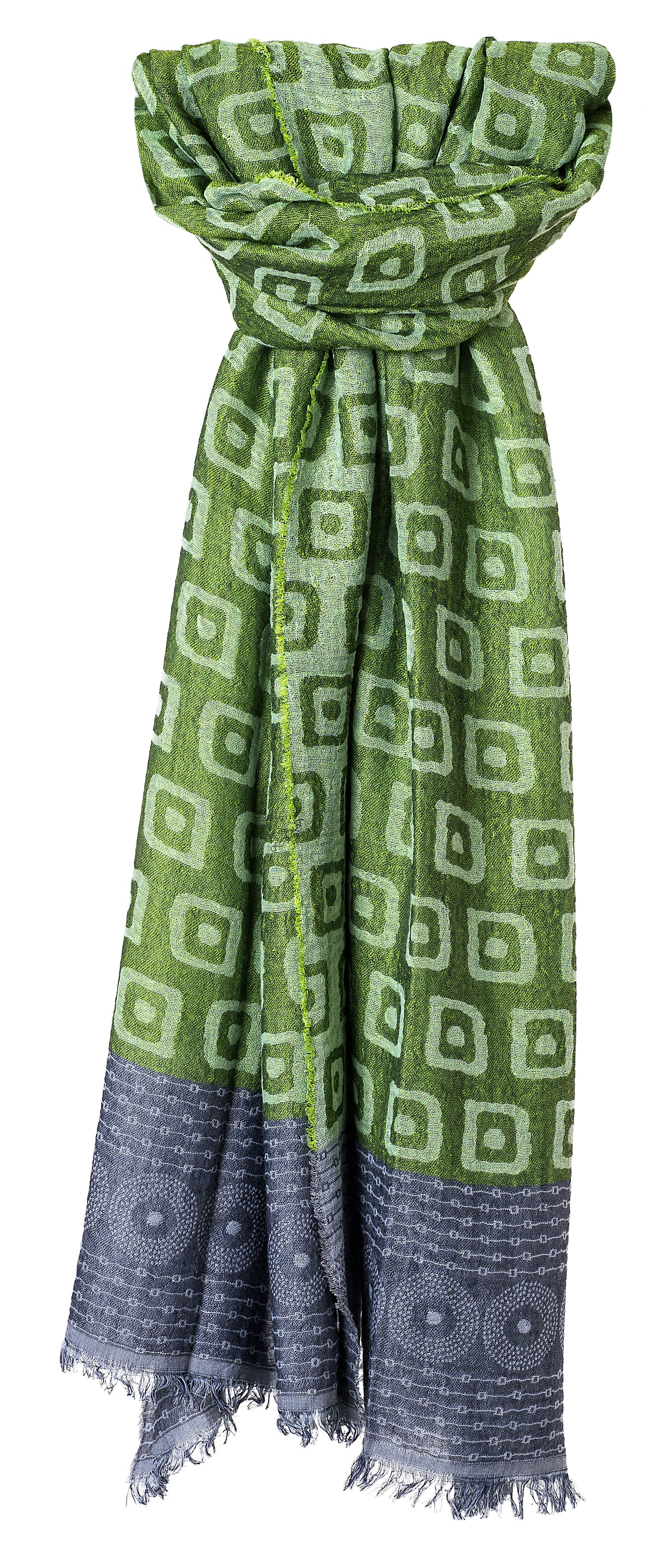 SansPlomb Sciarpa unisex in fresco cotone e viscosa con frange, disegno geometrico con balza - 100% Made in Italy