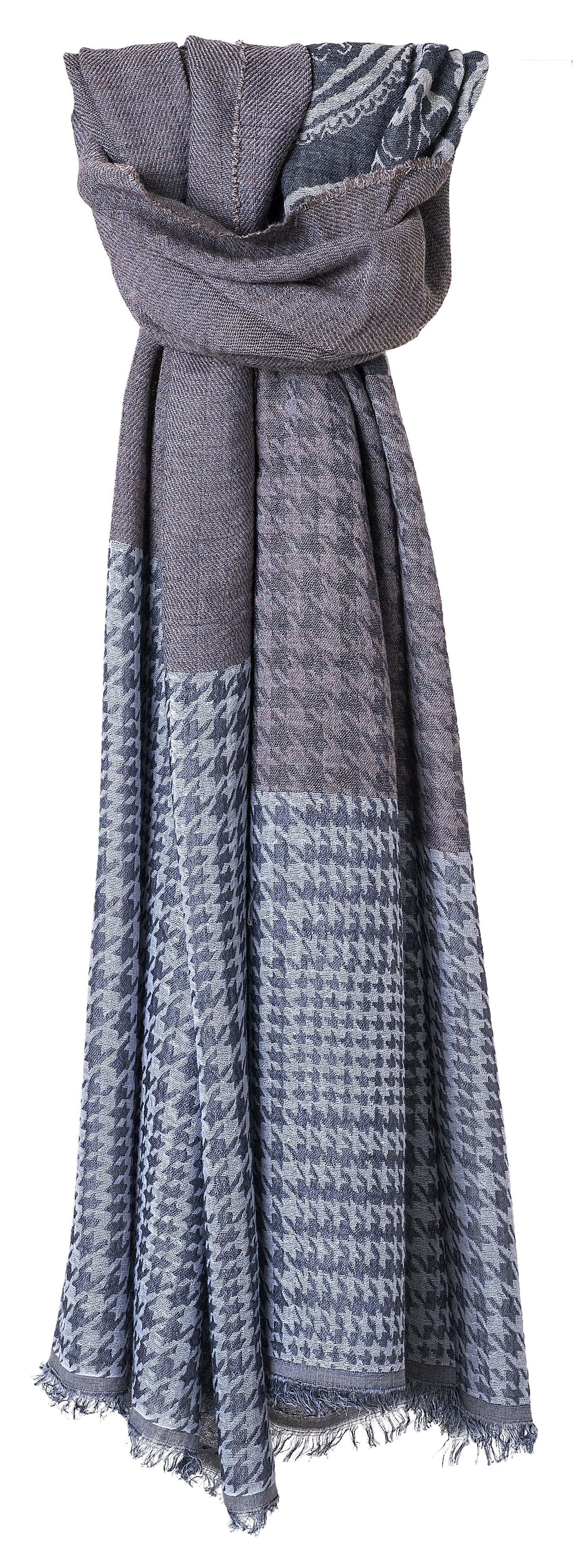 SansPlomb Sciarpa unisex in fresco cotone e viscosa con frange, disegno paisley con houndstooth - 100% Made in Italy