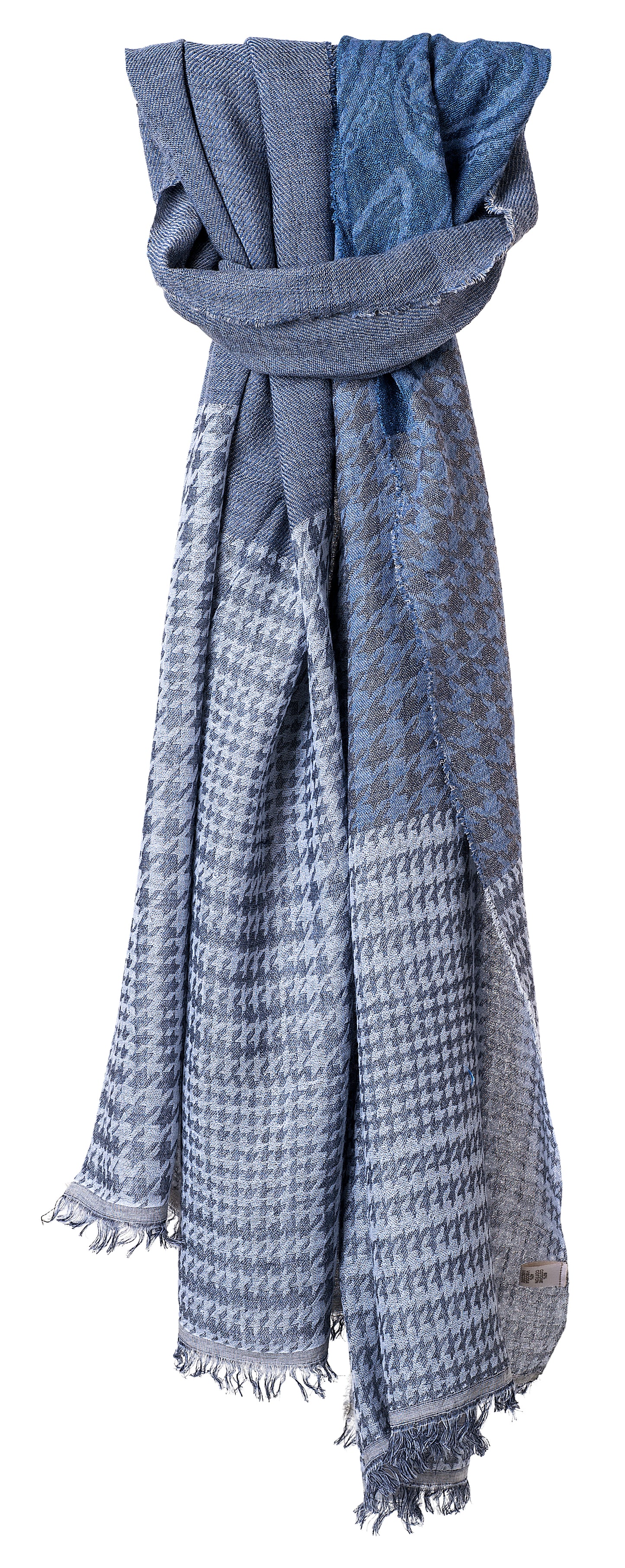 SansPlomb Sciarpa unisex in fresco cotone e viscosa con frange, disegno paisley con houndstooth - 100% Made in Italy