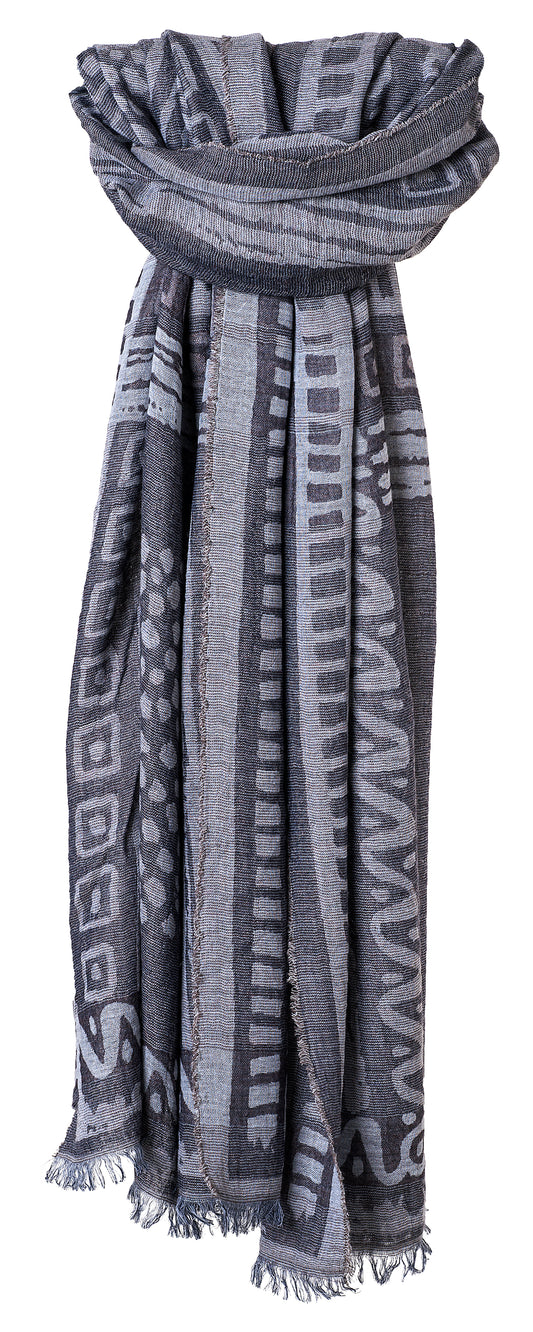 SansPlomb Sciarpa unisex in fresco cotone e viscosa con frange, disegno etnico - 100% Made in Italy