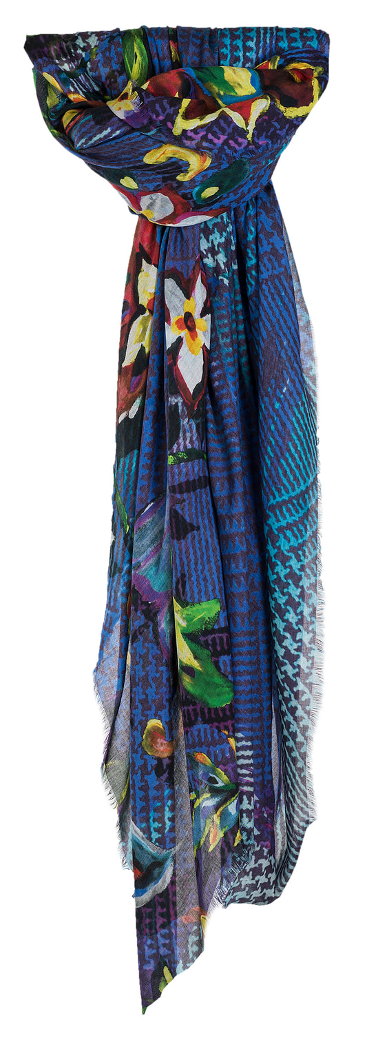 SansPlomb Scialle unisex in morbida seta e modal con frange, sciarpa con un disegno floreale - 100% Made in Italy
