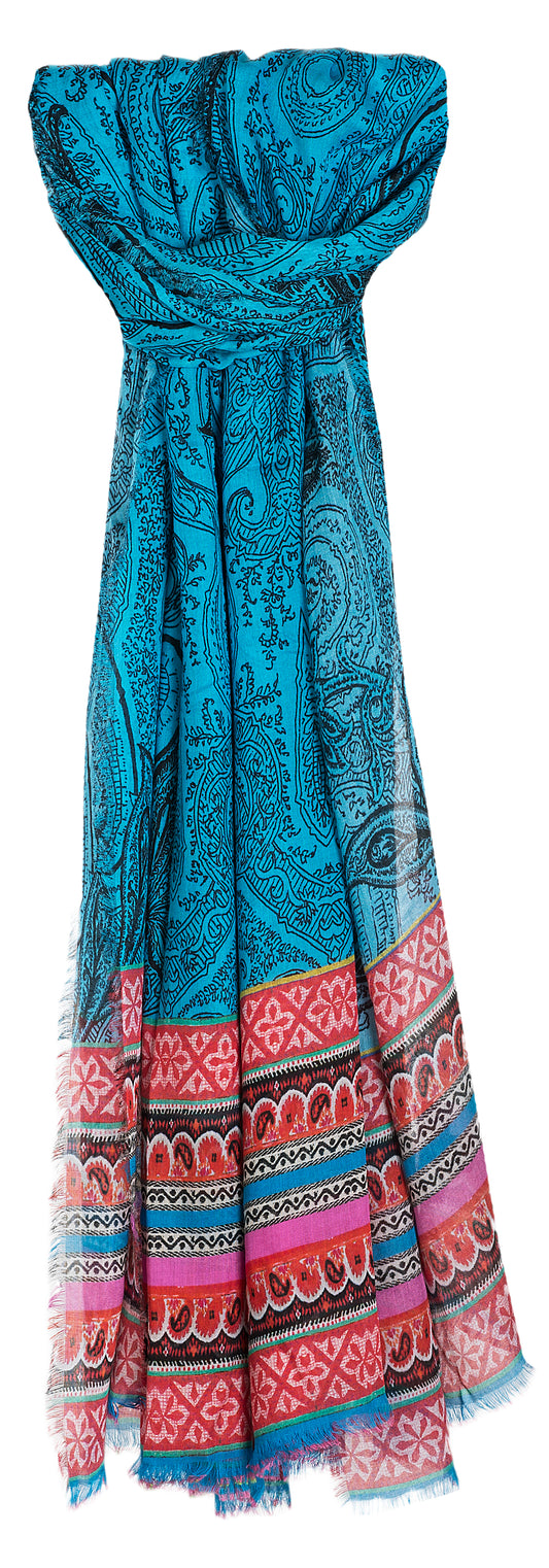 SansPlomb Scialle unisex in morbida seta e modal con frange, sciarpa con disegno in paisley indiano - 100% Made in Italy
