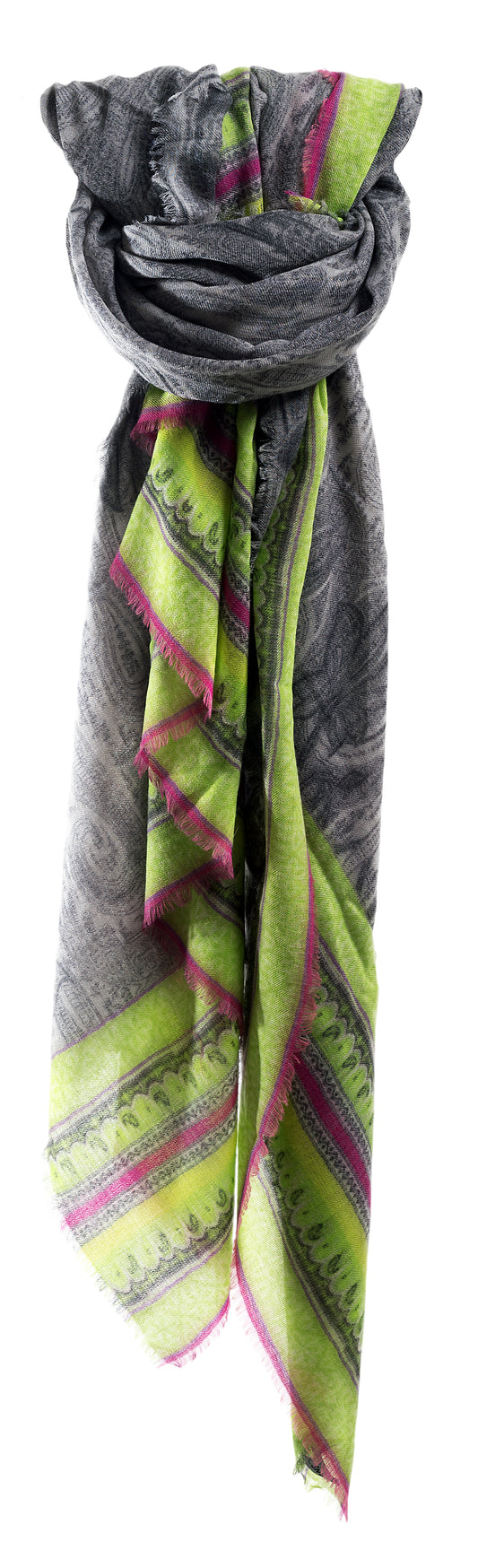 SansPlomb Scialle unisex in 100% lana vergine con frange, sciarpa con disegno in paisley indiano - 100% Made in Italy