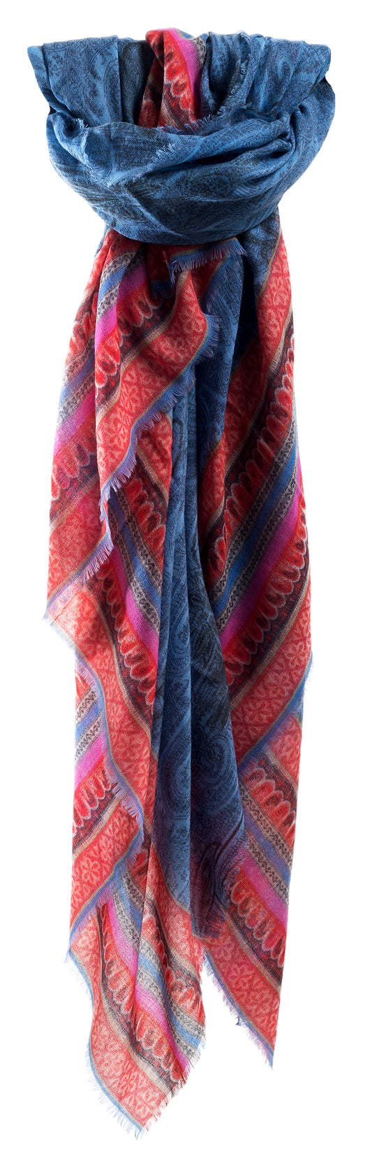 SansPlomb Scialle unisex in 100% lana vergine con frange, sciarpa con disegno in paisley indiano - 100% Made in Italy