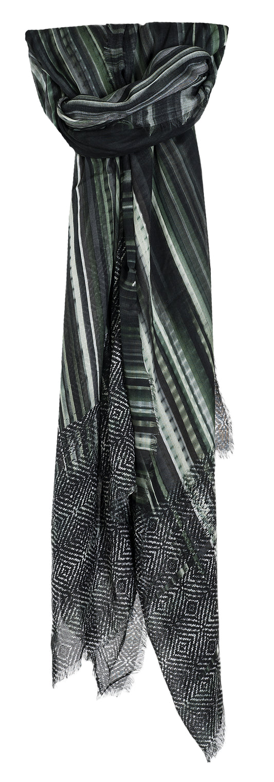 SansPlomb Scialle unisex in morbida seta e modal con frange, sciarpa con disegno astratto - 100% Made in Italy