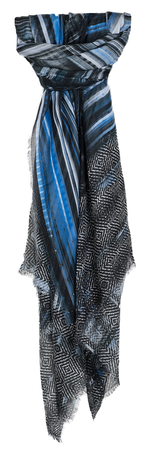 SansPlomb Scialle unisex in morbida seta e modal con frange, sciarpa con disegno astratto - 100% Made in Italy