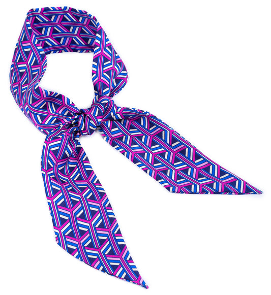 Bandeau in seta di prima qualità, stampata con disegno a triangoli concatenati - 100% Made in Italy