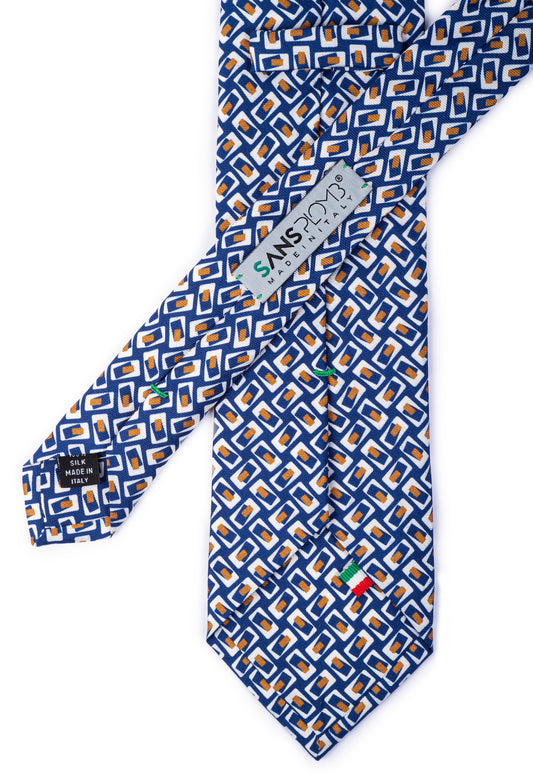 SansPlomb Cravatta in seta di prima qualità, stampata con disegno geometrico - 100% Made in Italy