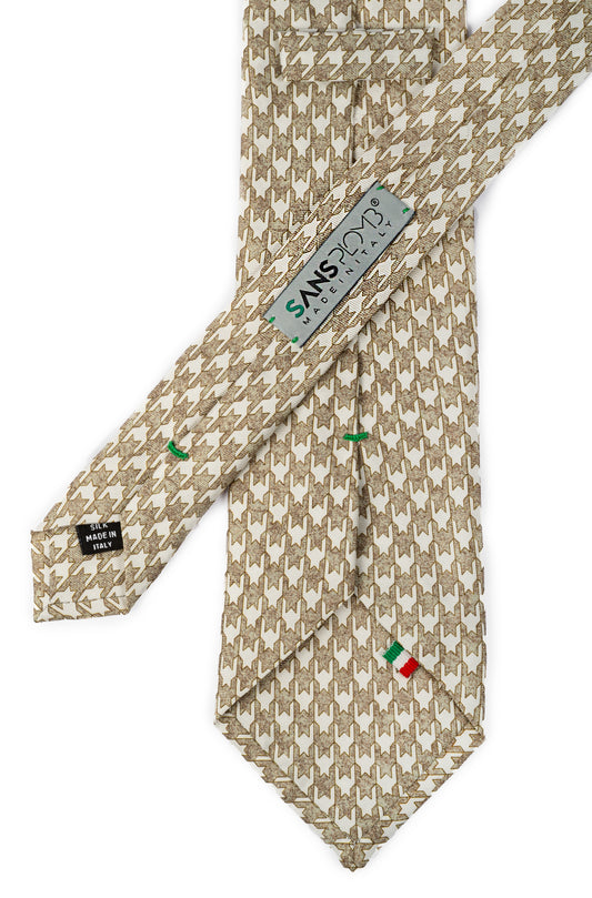 SansPlomb Cravatta in seta di prima qualità, stampata con disegno houndstooth - 100% Made in Italy