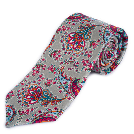 SansPlomb Cravatta in seta di prima qualità, stampata con disegno paisley floreale - 100% Made in Italy