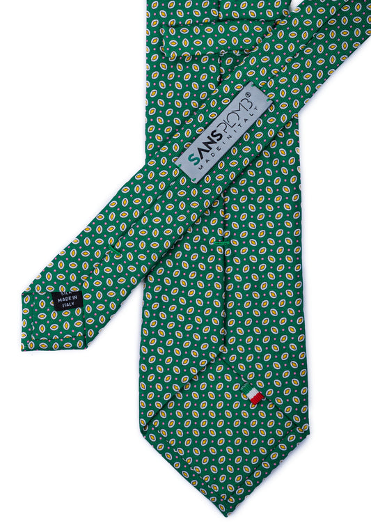 SansPlomb Cravatta in seta di prima qualità, stampata con disegno piccola palmetta - 100% Made in Italy