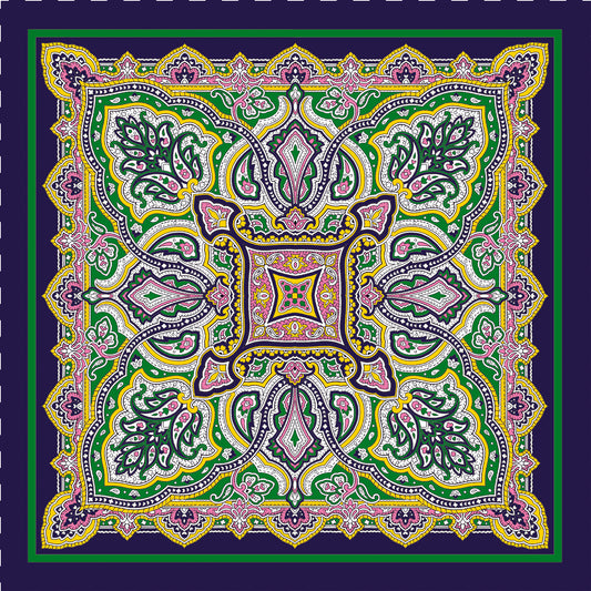 SansPlomb Pochette con bordo in seta di alta qualità, stampata con un disegno medaglione - 100% Made in Italy