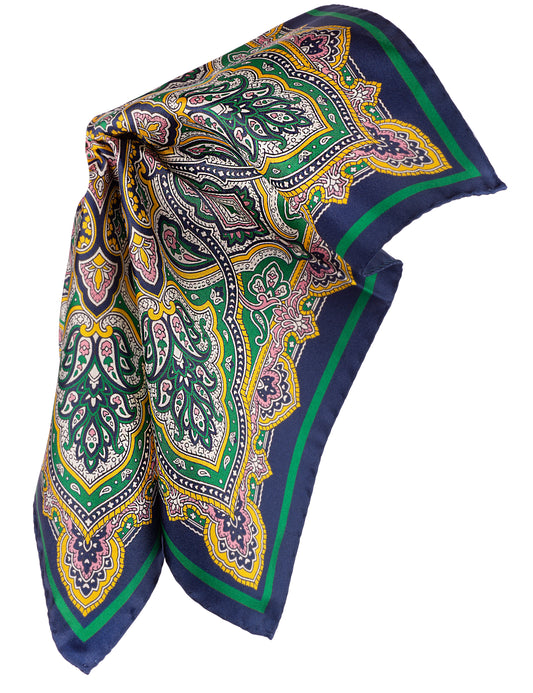 SansPlomb Pochette con bordo in seta di alta qualità, stampata con un disegno medaglione - 100% Made in Italy