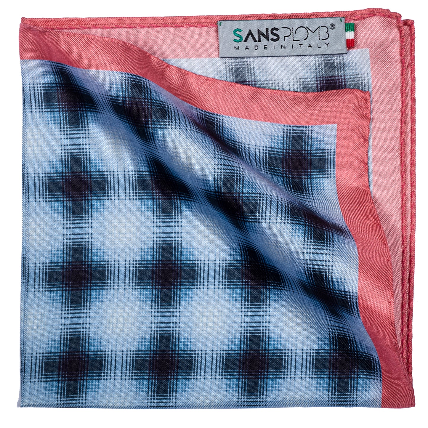 SansPlomb Fazzoletto da taschino, pochette con bordo in seta di alta qualità, stampata con un disegno plaid - 100% Made in Italy