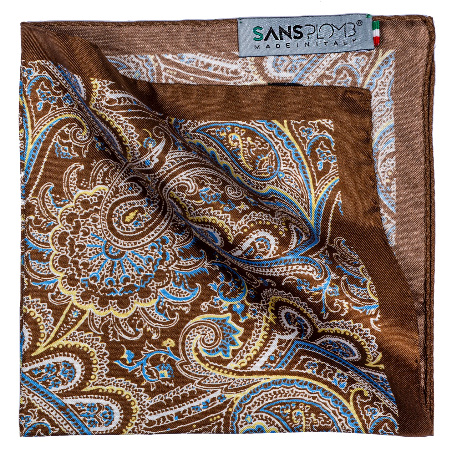 SansPlomb Fazzoletto da taschino, pochette con bordo in seta di alta qualità, stampata con un disegno paisley - 100% Made in Italy